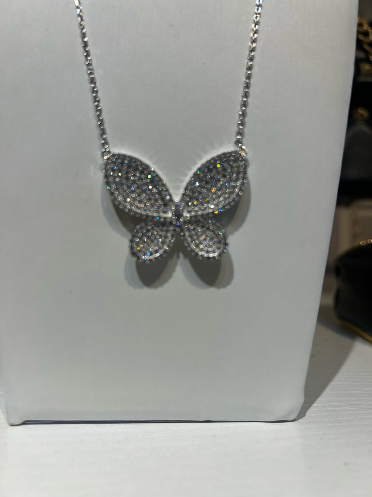 Ice by Brit Rose Pave Butterfly Necklace - silver