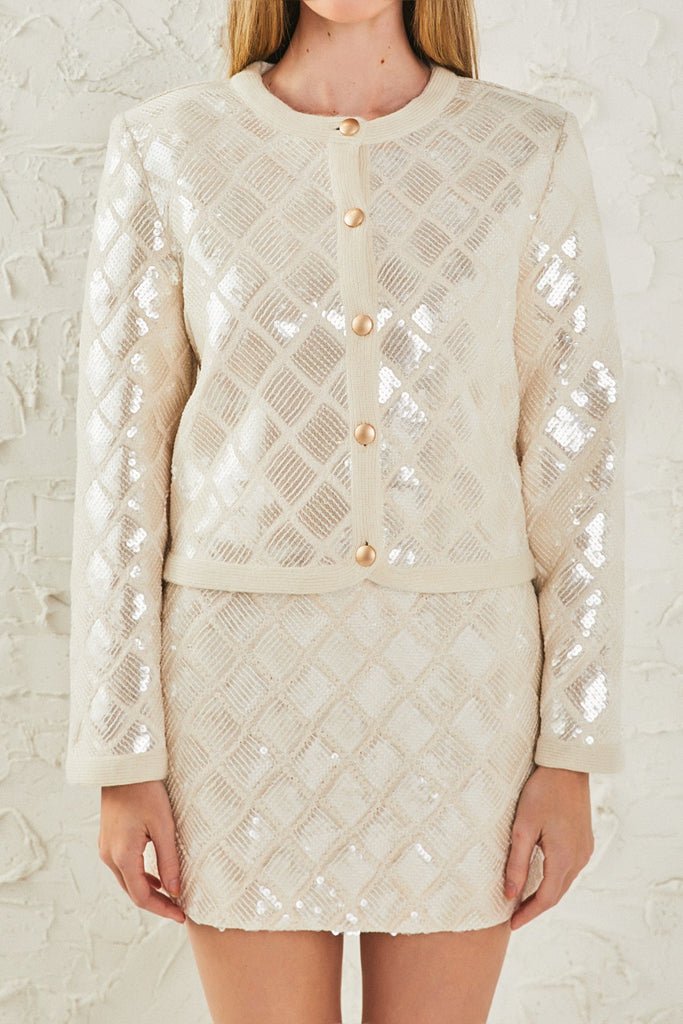 Sequin Patch Jacket - Ivory