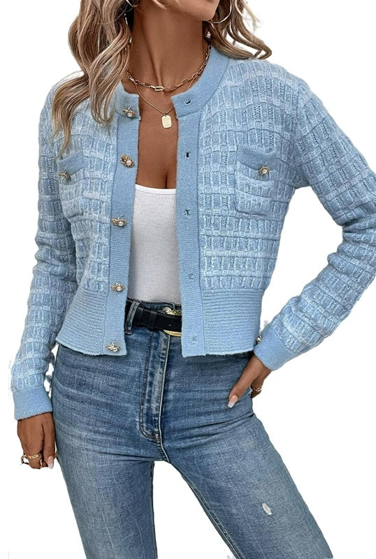 Essence Plaid Cardigan - Light Blue