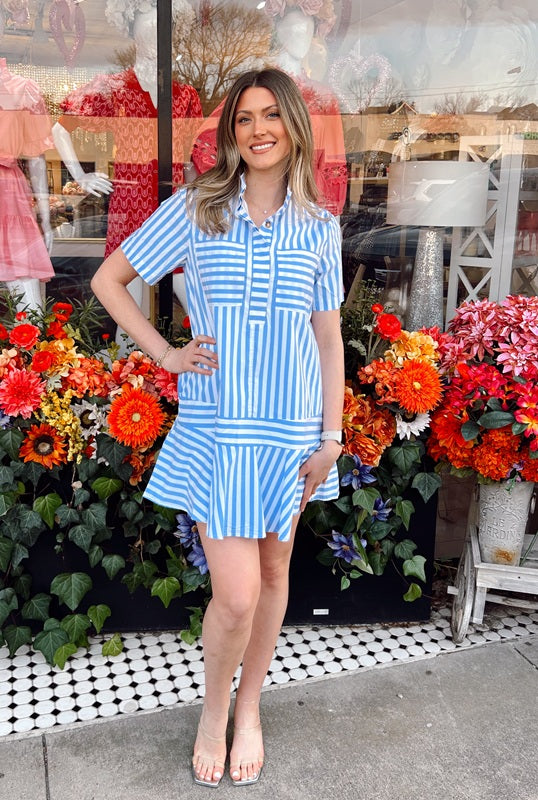 Baby Got Stripes Dress - Light Blue