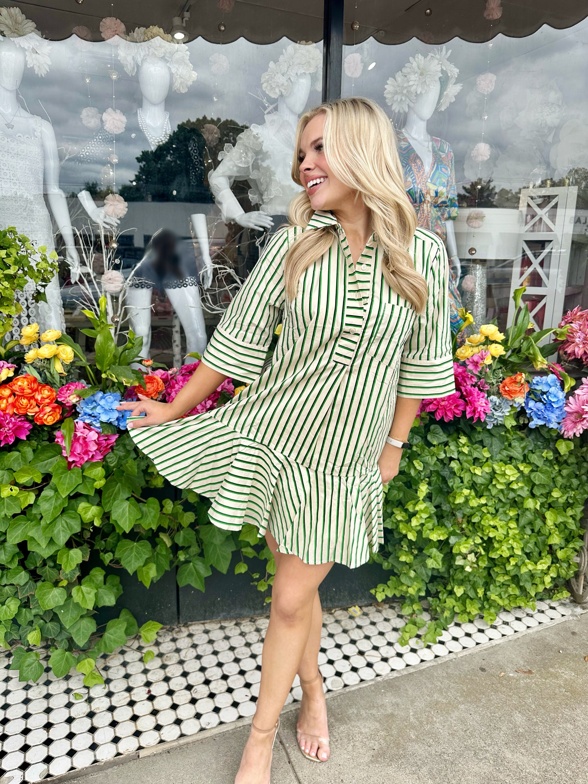 Half Flare Mini Dress - Green | Shop Brit Rose