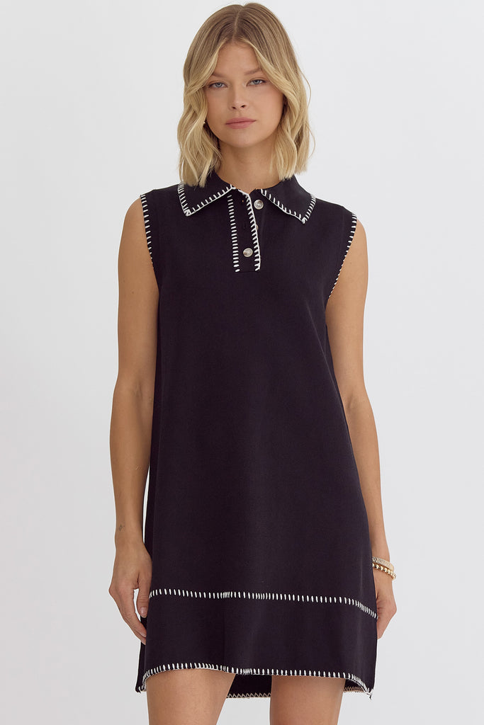 Crochet Trim Dress - Black