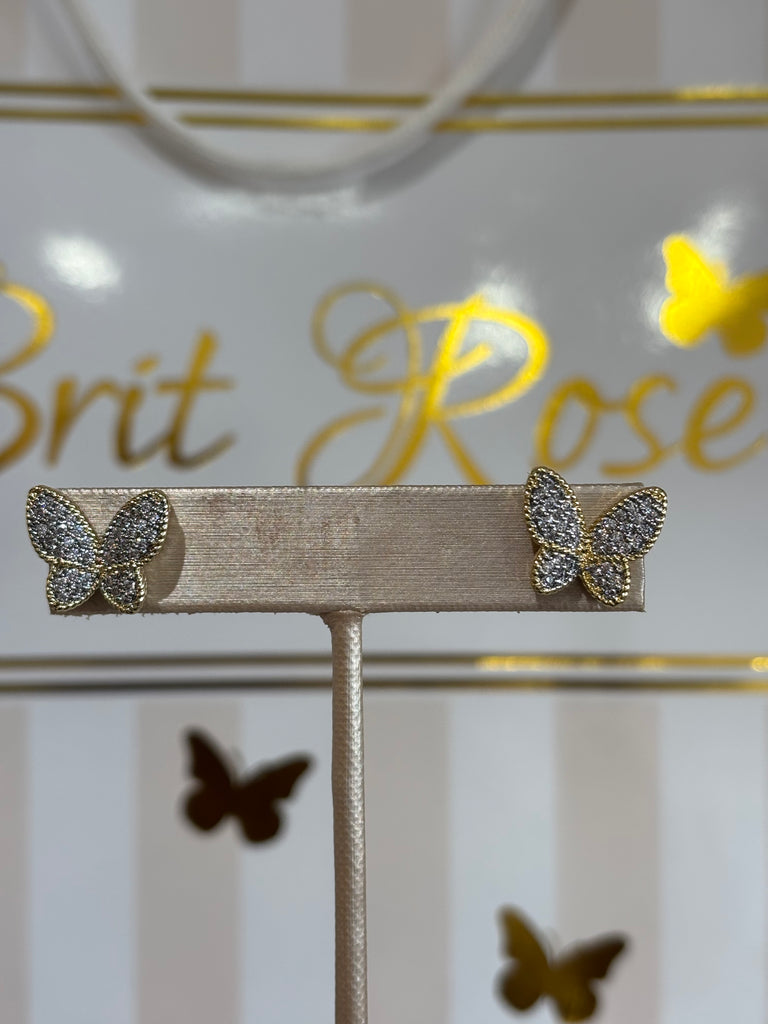 Pave Butterfly Earrings - Gold