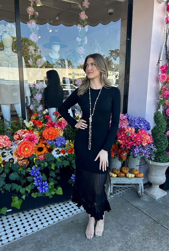 see-through knitted dress JULISSA MO Pink Knit Turtleneck See Through Maxi Dress