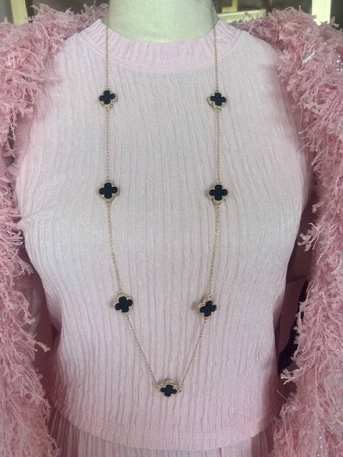 Black And Gold Long Clover Necklace