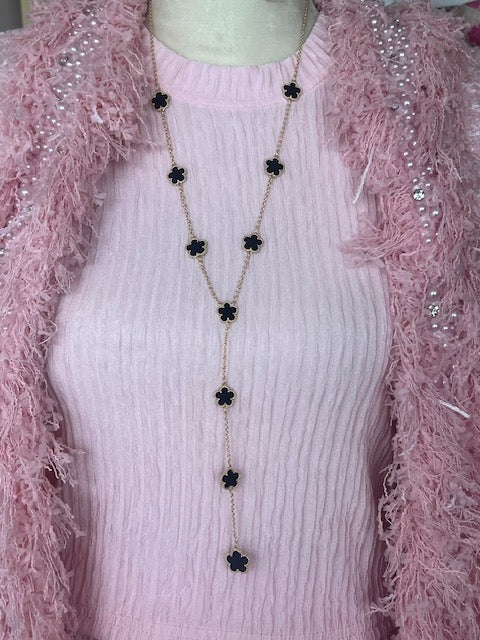 Black And Gold Clover Necklace