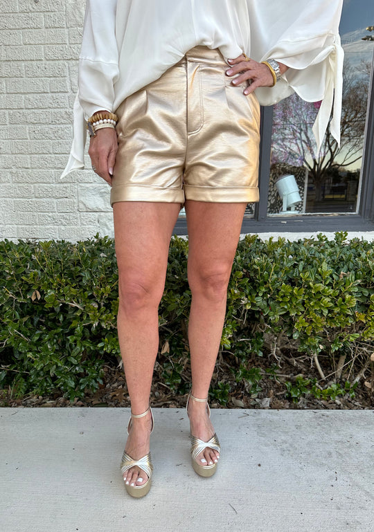 Vegan Leather Gold Shorts