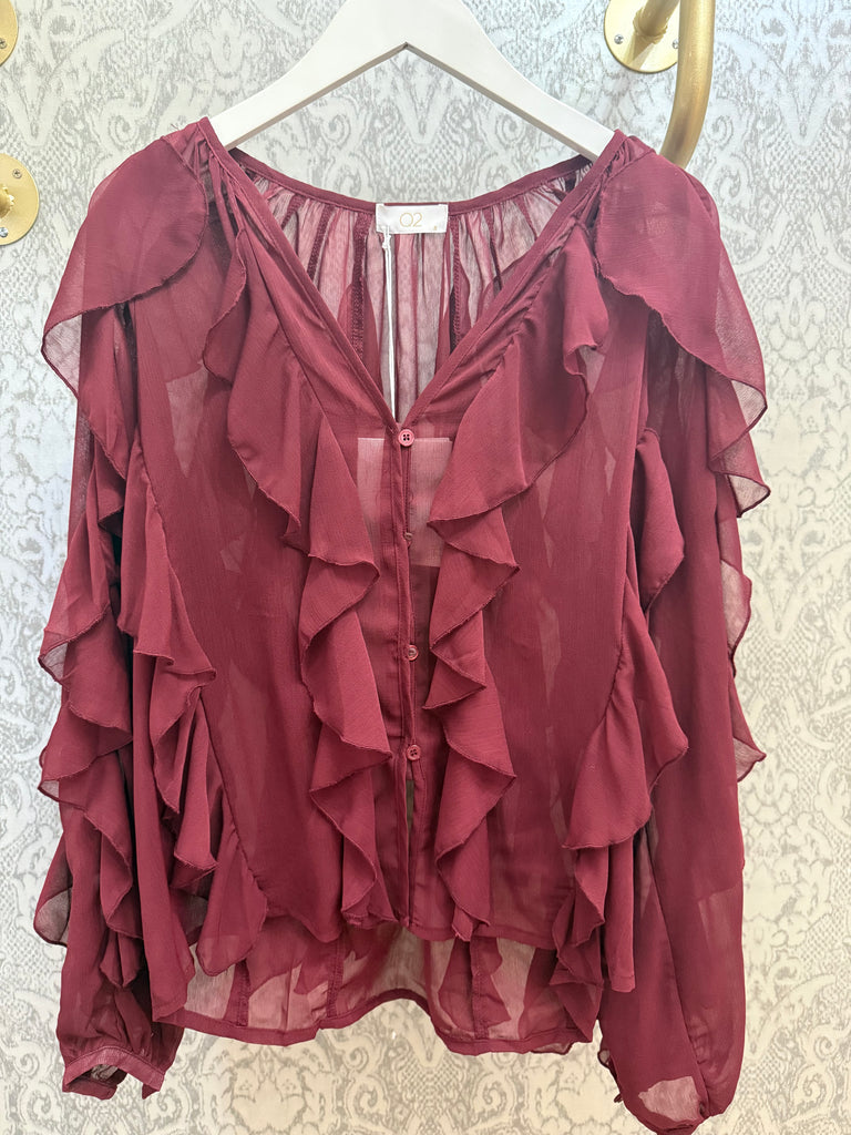 Cranberry Ruffle Blouse