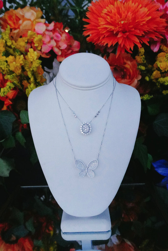 Ice by Brit Rose Pave Butterfly Necklace - silver