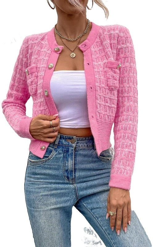 Essence Plaid Cardigan - Light Pink