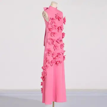 Pretty Pink Flower Bouquet Long Dress