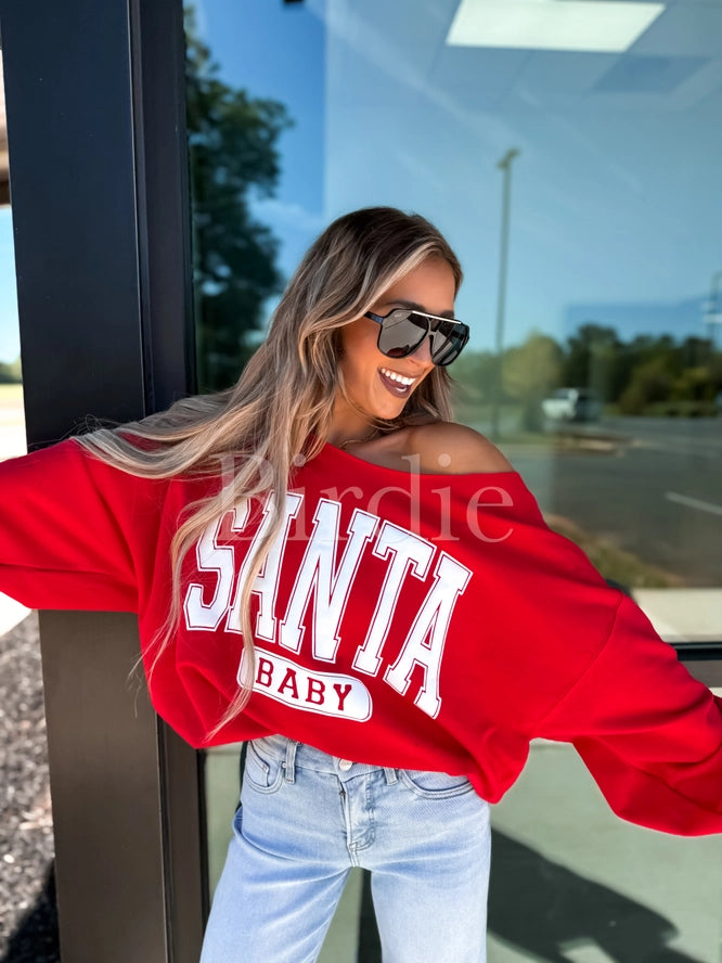 Santa Baby Off-Shoulder Sweater