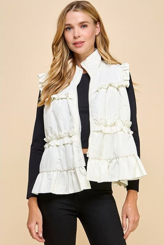 Ruffle Trim Vest - Cream