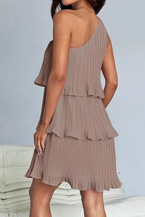 Mocha Ripple One Shoulder Dress