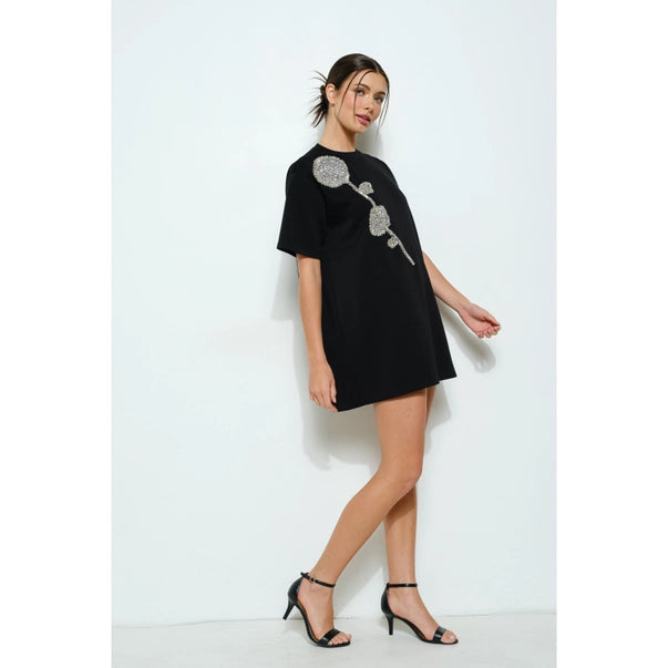 Oversized Bling Rose Embellished T-shirt dress