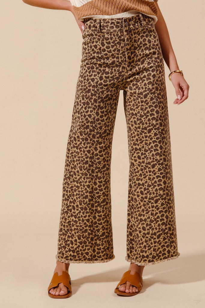 Leopard Mid-Rise Wide Leg Jeans