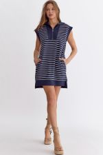 Just Stripe With It Dress  -Navy