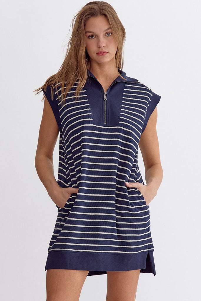 Just Stripe With It Dress  -Navy