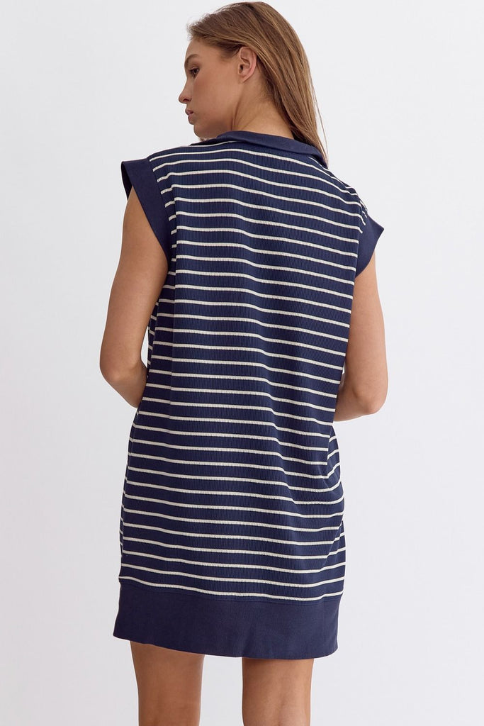 Just Stripe With It Dress  -Navy