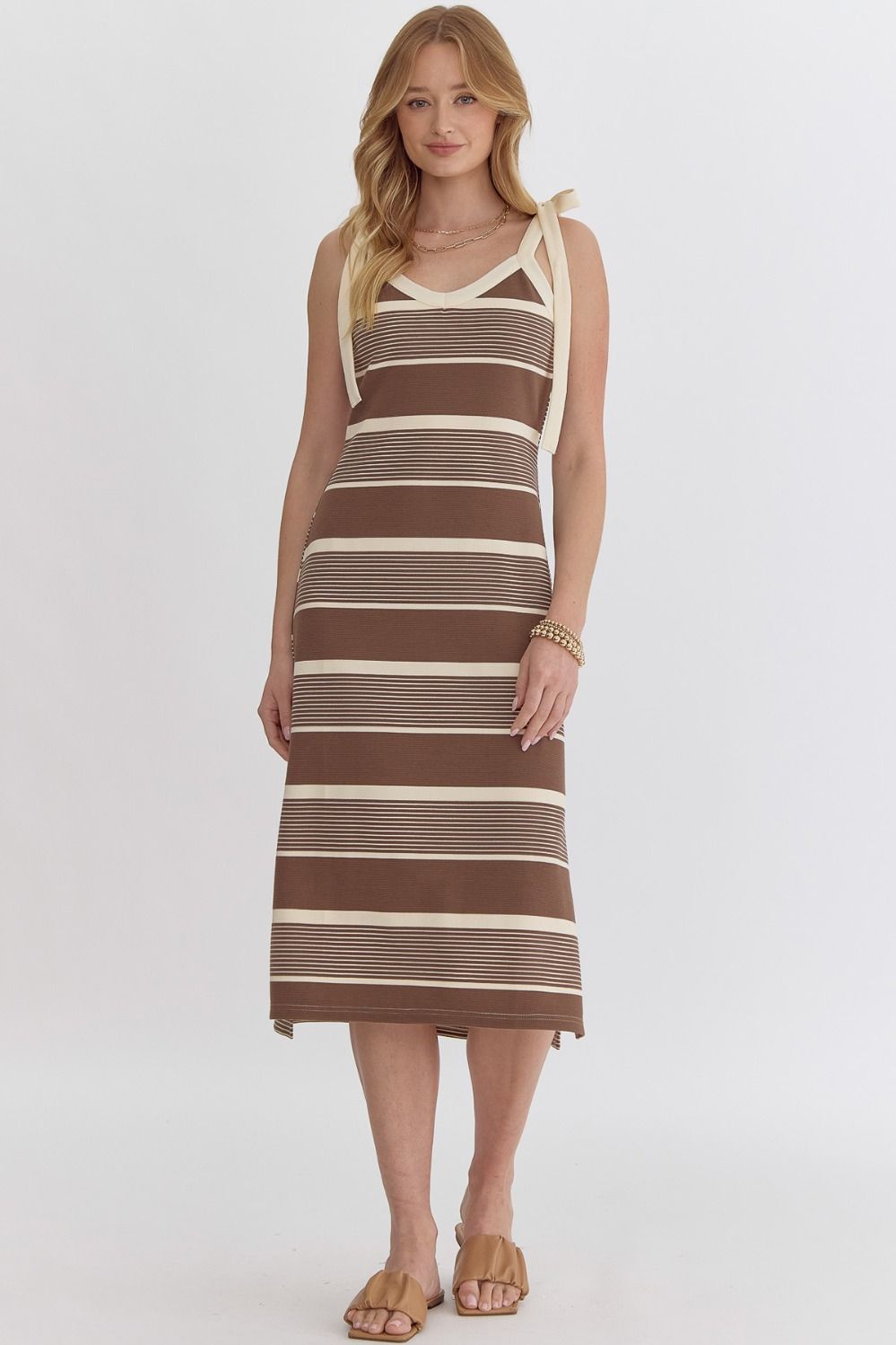 entro ribbed midi dress Ribbed Striped Midi- Mocha