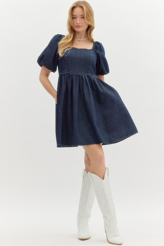 Denim Scalloped Baby Doll Dress