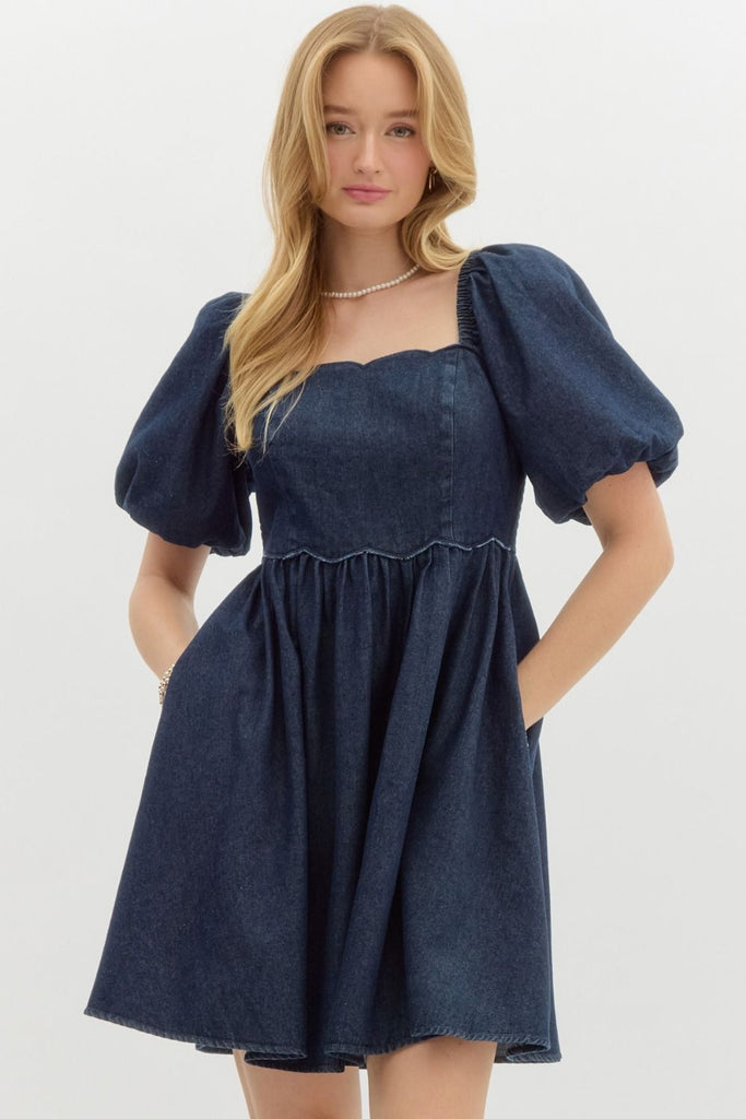 Denim Scalloped Baby Doll Dress