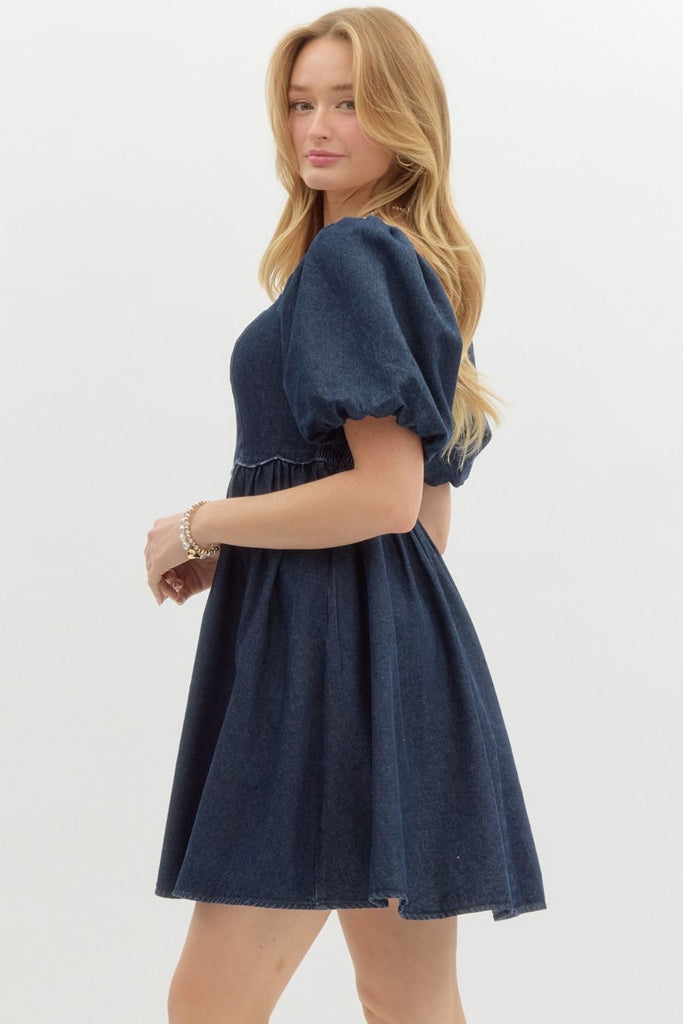 Denim Scalloped Baby Doll Dress