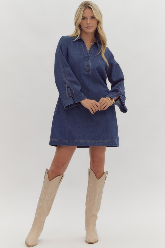 Mock Pullover Denim Dress - Dark Denim