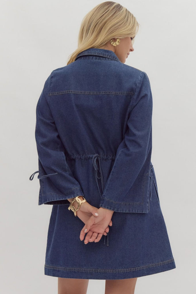 Mock Pullover Denim Dress - Dark Denim