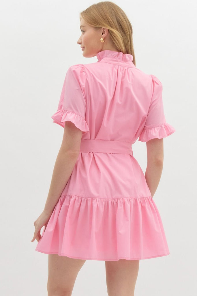 Ruffle Closure Mini Dress - Light Pink