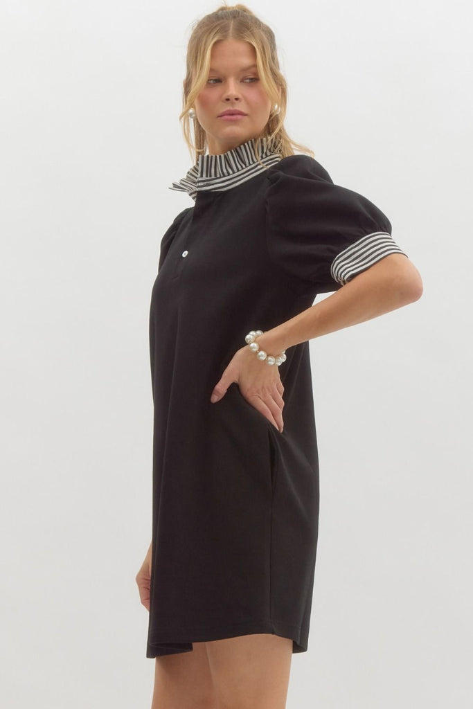 Ruffle Polo Dress - Black