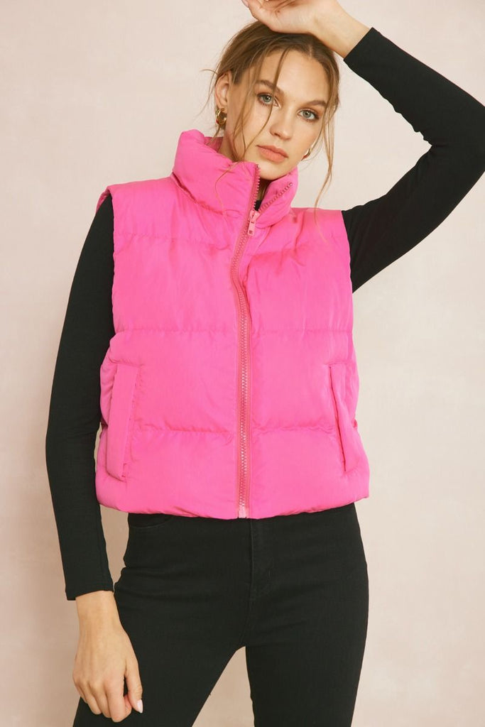 Woven Puffer Vest - Pink