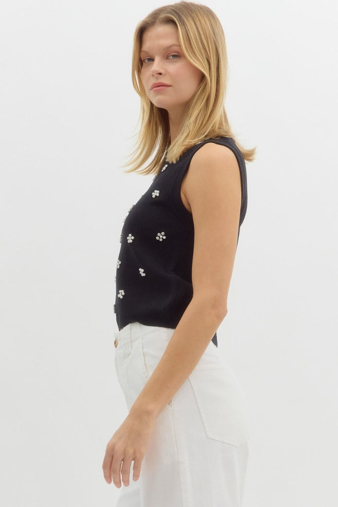 Gem And Pearl Bloom Black Top