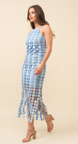 Circle Lace Halter Dress - Blue
