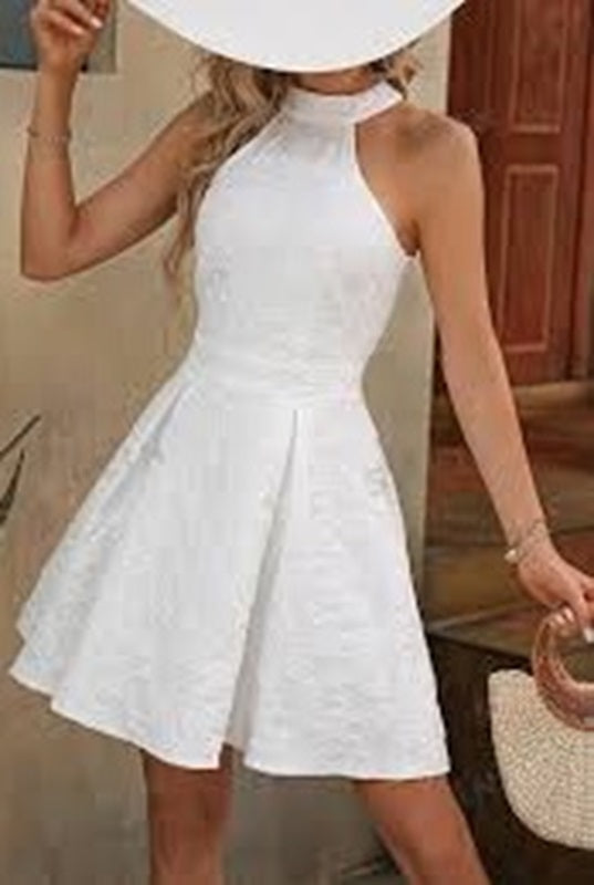 Jacquard Pleated Dress - White