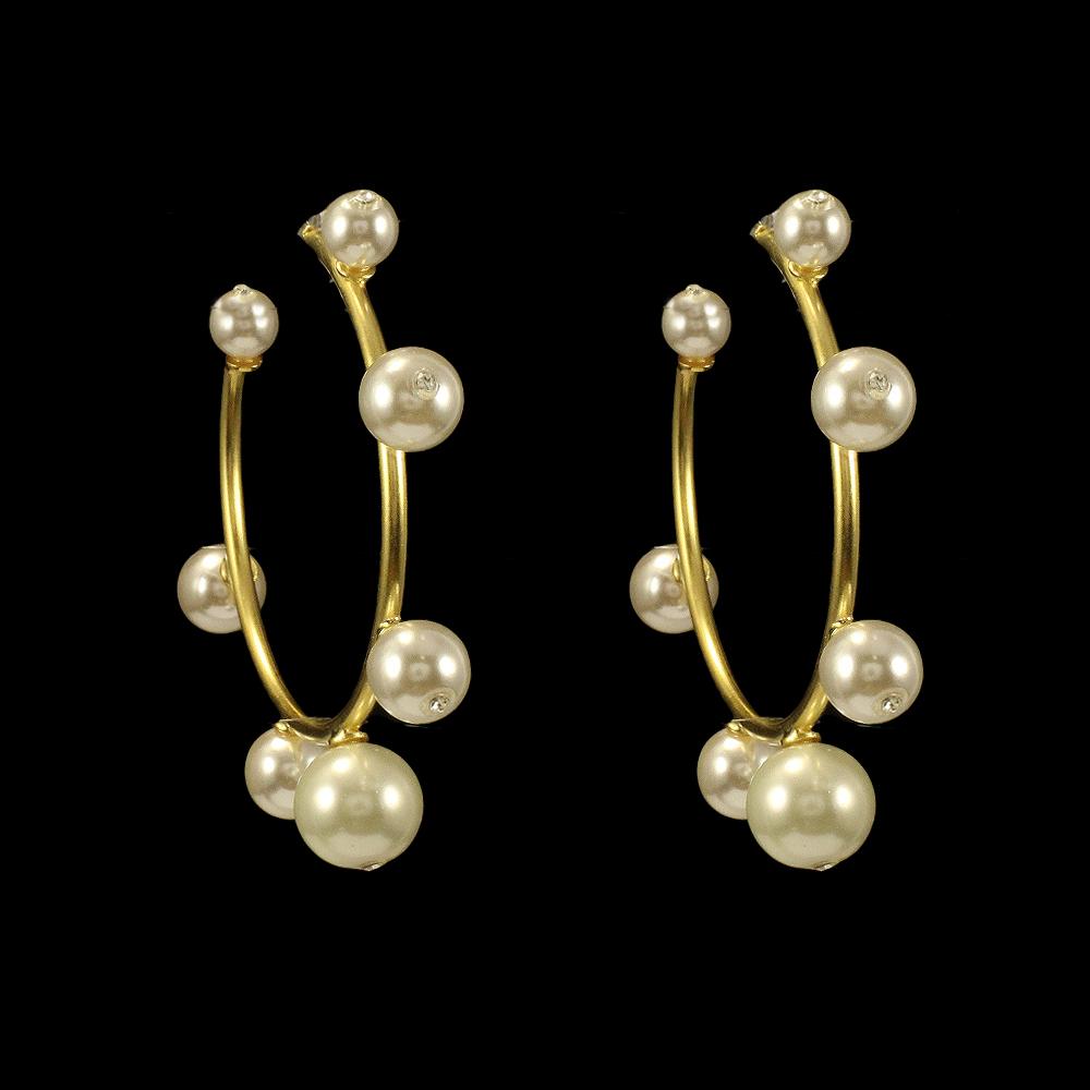 Large Gold Hoop Earring with Large Pearls