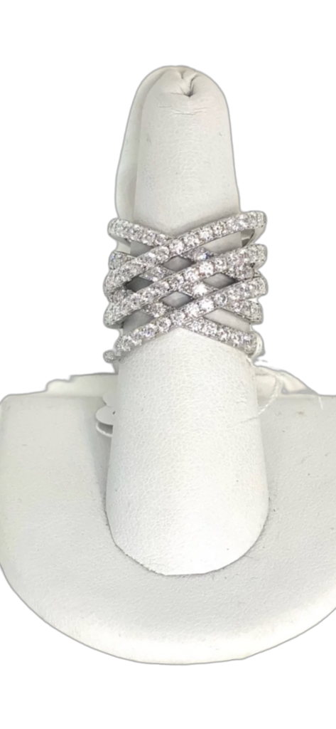 4 Band Criss Cross Pave CZ Ring