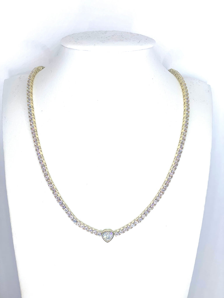 Ice by Brit Rose Heart Tennis Necklace Gold