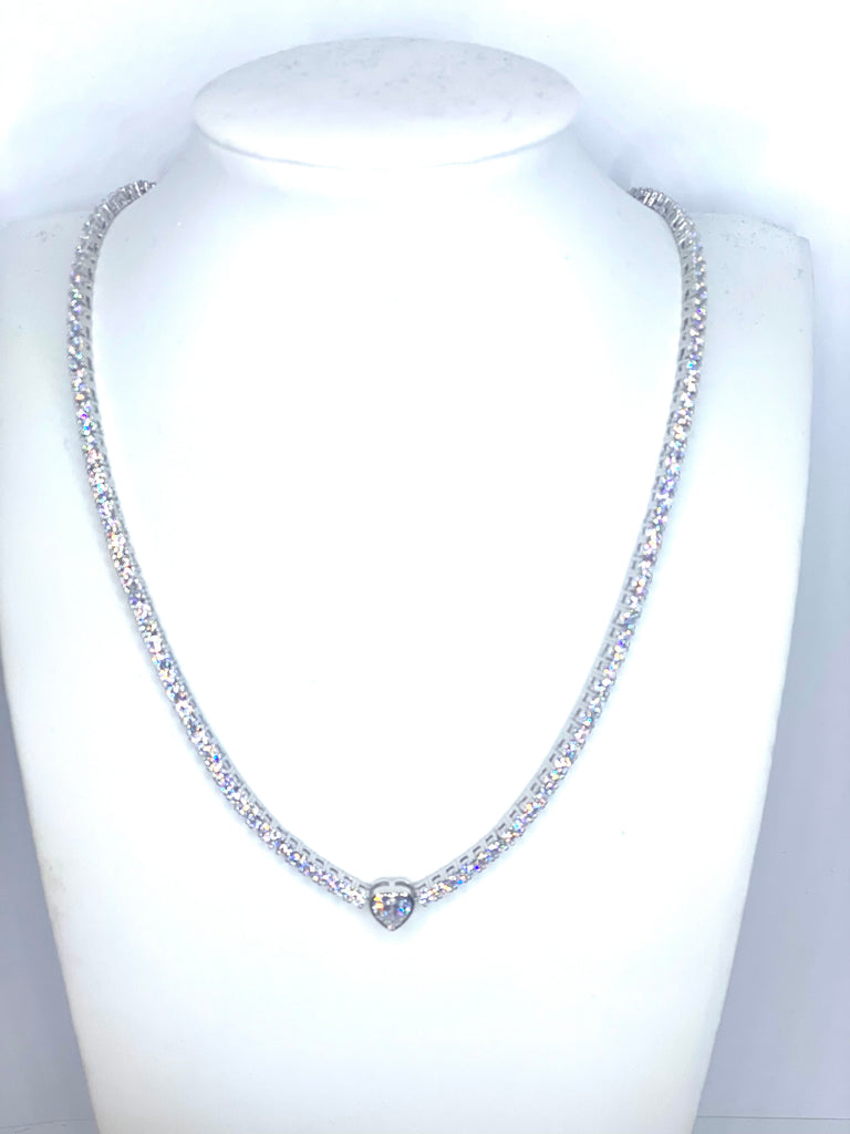 Ice by Brit Rose Heart Tennis Necklace Silver
