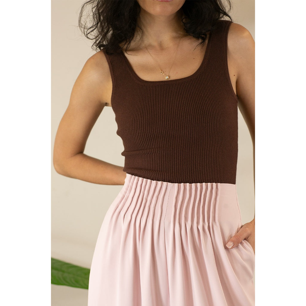 Riette Knitted Square Neck Top/Chocolate